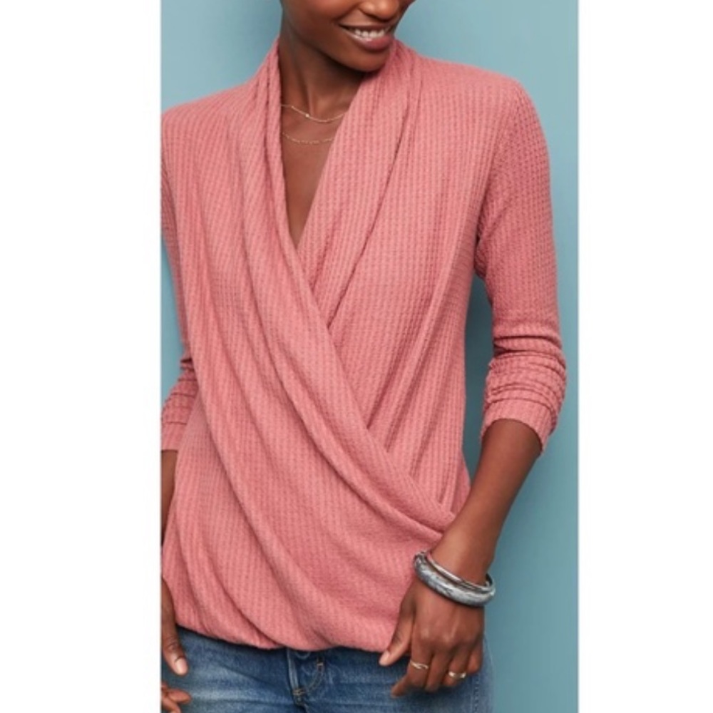 Anthropologie Maeve ribbed wrap sweater top in coral size xs